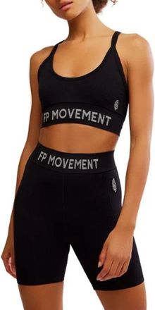 Free People FP Movement Long Haul Logo Sports Bra Women Black Stretch UPS1407
