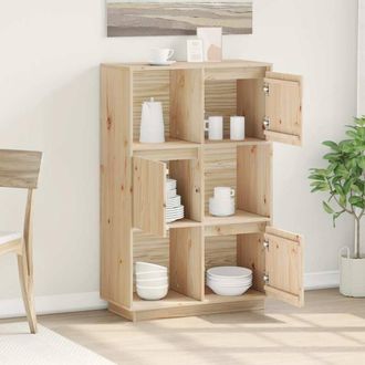 Berkfield Home Highboard 74x35x117 cm Solid Wood Pine in Light Tan | Size: 74 x 35 x 117 cm