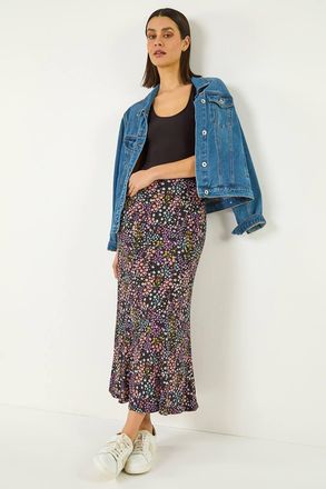 Roman Floral Print Stretch Panel Skirt