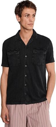 John Varvatos Amadora Camp Collar Shirt Mens Clothing Black : 2XL, Cotton
