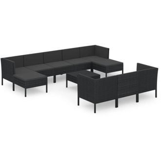 vidaXL Set Muebles De Jard&iacute;n 11 Pzas Y Cojines Rat&aacute;n Sint&eacute;tico Negro Vidaxl