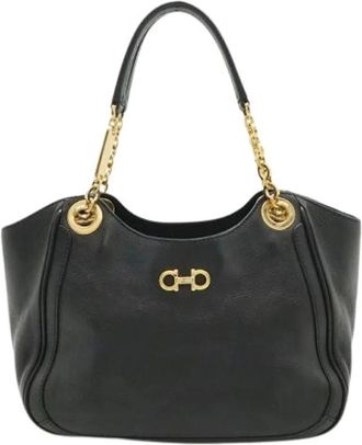 Ferragamo Pre-owned Shoulder Bags, female, Black, Size: ONE SIZE Pre-owned Leather Shoulder Bag