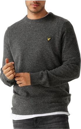 Lyle & Scott Lamswollen Mix Trui met Ronde Hals - Heren - Ronde hals truien - Grijs - XS - Wol - Truien & Vesten