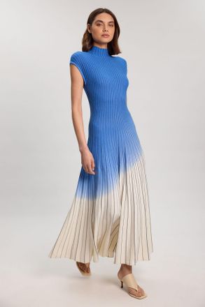 Karen Millen Womens Petite Ombre Knit High Neck Sleeveless Maxi Dress - Blue Viscose - Size Medium