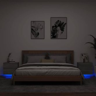 Berkfield Home Wall-mounted Bedside Cabinets with LED Lights 2 pcs Grey Sonoma