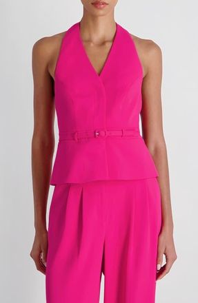French Connection Harry Belted Suiting Halter Top in Electric Pink at Nordstrom, Size 10