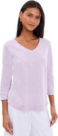 Elliott Lauren Garment Dye Tees - V-neck 3/4 Sleeve T-Shirts Womens T Shirt Lavender : LG, Cotton