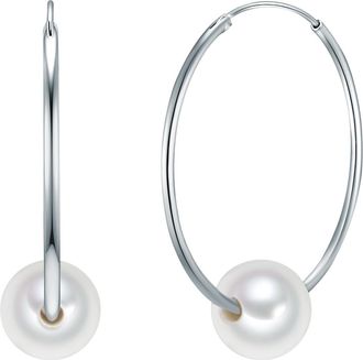 Valero Pearls Womens Hoop earring sterling silver freshwater cultured pearl white - One Size