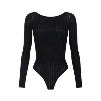 Elisabetta Franchi Body, female, Black, Size: XS Knit Bodysuit with Sheer Details