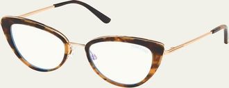 Tom Ford Blue Block Metal Cat-Eye Optical Frames
