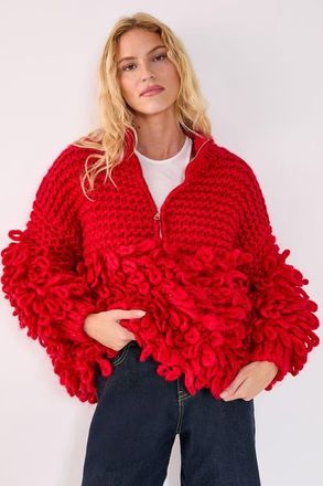 NASTY GAL Loopy Quarter Zip Sweater in Red at Nordstrom, Size Medium