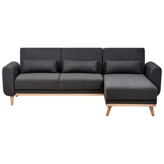 Beliani Beliani - Sof&aacute; Cama Esquinero Moderno Tapizado De Poli&eacute;ster Patas De Madera Clara Cojines Adicionales Izquierdo Negro Ollsta