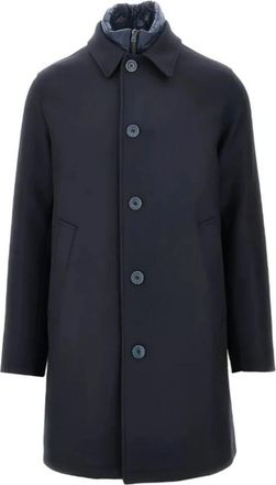 Herno Blauwe enkele jas met afneembare slab - Heren - Mantel - Blauw - 3XL - Jassen