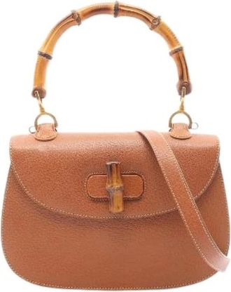 Gucci Pre-owned Bamboo Leren 2way Handtas - Dames - Vintage Handtas - Bruin - ONE Size - Leer - Vintage