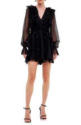 endless rose Ruffle Long Sleeve Chiffon Minidress in Black at Nordstrom, Size X-Small