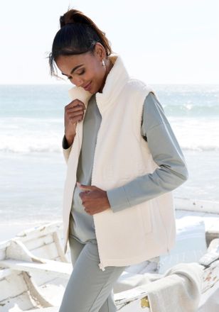 Elbsand Fleeceweste ELBSAND, Damen, Gr. 36, beige (creme), Obermaterial: 100% Polyester, unifarben, gerade h&uuml;ftlang, Westen Fleeceweste, mit seitlichen Reissv