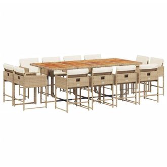 vidaXL Set Comedor De Jard&iacute;n Con Cojines 13 Pzas Rat&aacute;n Sint&eacute;tico Beige Vidaxl