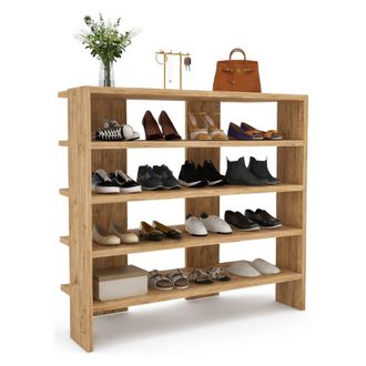 Dmora Zapatero Offida, Mueble Para 16 Pares, 5 Estantes, 4 Espacios, 76x31x72h Cm Roble Marr&oacute;n Nudos