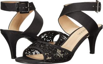 J. Rene&eacute; Soncino Sandals Womens Black Lace Kitten Heel Ankle Strap ZOGG2090