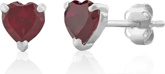 MAX + STONE 14K White or Yellow Gold 3 Prong Heart Shape Gemstone Stud Earrings