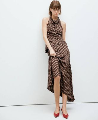 Mango Top drappeggiato quadri marrone - Donna - S - MANGO
