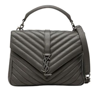 Saint Laurent Pre-owned College Satchel - Dames - Pre-owned - Grijs - Maat: ONE Size Leer