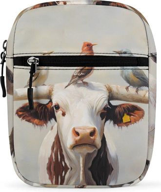 Generic Longhorn Cow with Birds Trendy Crossbody Bag for Men Women Small Satchel Men Sling Adjustable Shoulder Strap Messenger