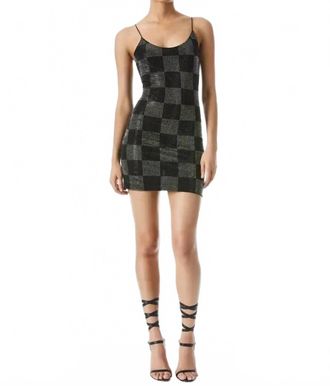 Alice & Olivia Nelle Embellished Checkerboard Mini Dress In Black & Grey