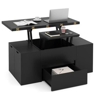 Costway Costway Lift Top Coffee Table with 4 Storage Stools in Black