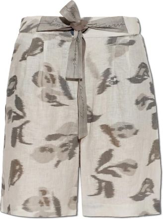 Emporio Armani Linnen Bermuda Shorts met Chin&eacute; Bloemprint en Riem - Dames - Korte Broeken - Grijs - XS - Linnen - Korte Broeken