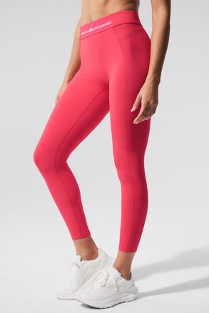 Alo Alosoft High-Waist 7/8 Relay Legging in Candy Red/White, Size: Medium
