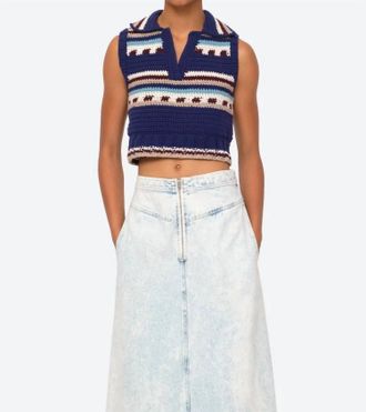 Sea New York Sutton Crochet Vest In Blue