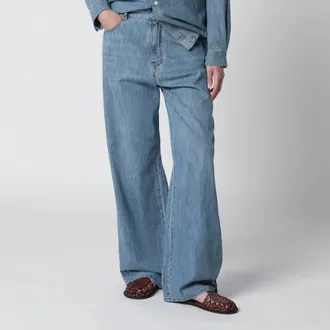 Miu Miu Pantaloni bleached in chambray di cotone azzurri