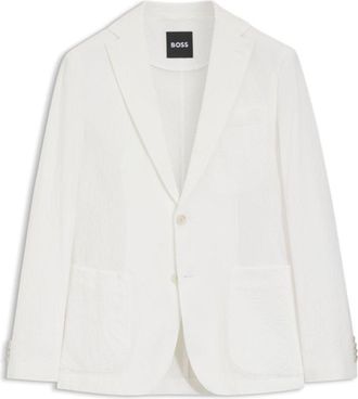 BOSS Slim-fit jacket in stretch-cotton seersucker
