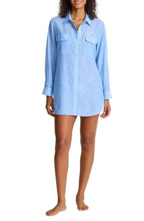 Tommy Bahama Cotton Voile Cover-Up Boyfriend Shirt in Mountain Bluebell at Nordstrom, Size X-Small