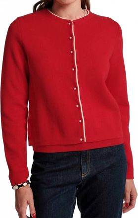 Frances Valentine Darling Long Sleeve Cardigan In Red/oyster