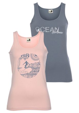 Ocean Sportswear Tanktop OCEAN SPORTSWEAR, Damen, Gr. 34, bunt (rauchblau, ros&eacute;), Single Jersey, Obermaterial: 95% Baumwolle, 5% Elasthan, figurbetont, tiefer Rundhals