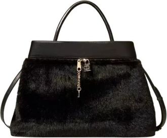 Twinset Shopper Tas van Nepbont met Slot - Dames - Handtassen - Zwart - ONE Size - Nepbont - Tassen