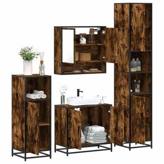 Berkfield Home 4&not;Piece Bathroom Furniture Set&not;Smoked Oak Engineered Wood in Brown