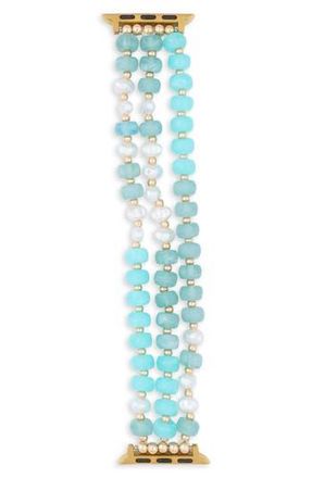 Nordstrom Rack Faux Pearl Beaded Apple Watch Watchband in Blue Multi- Gold at Nordstrom Rack