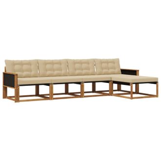 vidaXL Conjunto De Sof&aacute;s De Exterior Con Coj&iacute;n 5 Pcs Natural Y Beige Vidaxl