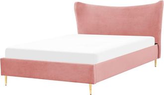 Beliani Cama Con Somier De Terciopelo Rosa Melocot&oacute;n Dorado 160 X 200 Cm Somier Chaleix