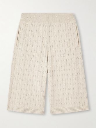 Brunello Cucinelli Shorts In Misto Cotone A Trecce Con Paillettes - Neutri
