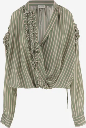 Dries Van Noten Womens Shirt, Striped Cupro Green