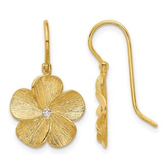 Diamond2Deal 14K Yellow Gold Diamond Flower Shape Drop Dangle Earrings