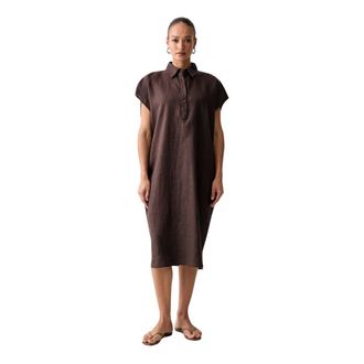 Benetton Pure Linen Midi Dress - Dames - Jurken - Bruin - Maat: Xs/S Linnen