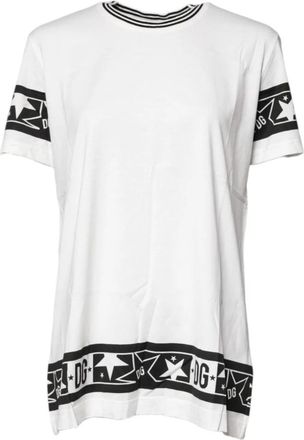 Dolce & Gabbana DGMillennials Katoenen T-shirt met Ronde Hals - Dames - T-shirts - Wit - L - Katoen - Tops