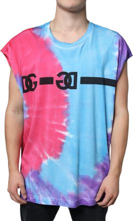 Dolce & Gabbana Mens Multicolor Tie Dye Cotton Sleeveless T-Shirt