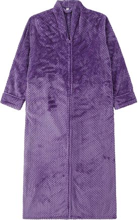 Generic Warm Winter Bathrobe For Women - Bathrobe With Zipper Full Zip Up Thermal Fleece Bathrobes Long Sleeve Nightgown Solid Color Plush Robes Lightweight R