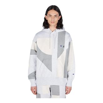 Champion Hoodies, male, Gray, Size: L Contrast Panel Hooded Sweatshirt